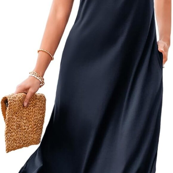 Dresses & Skirts - Women Maxi Dress Summer Beach Knit Halter Sleeveless Pockets Slit Vacation